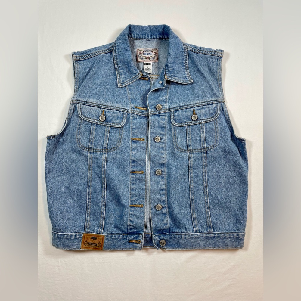 Vintage PS Gitano Blue Denim Vest Size Large, Jean Vest